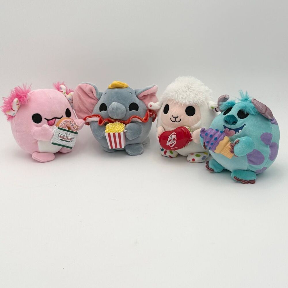Zuru Snackles Lot of 4 Plush Toys Disney Sulley Dumbo Monsters Inc Lamb Sheep 4”